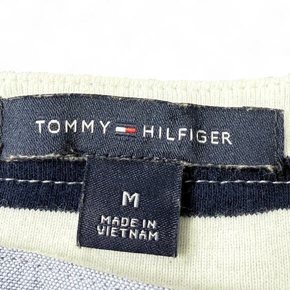 Tommy Hilfiger Striped Boat Neck Top Breton M Nautical Preppy Chambray Navy Red - Picture 4 of 10